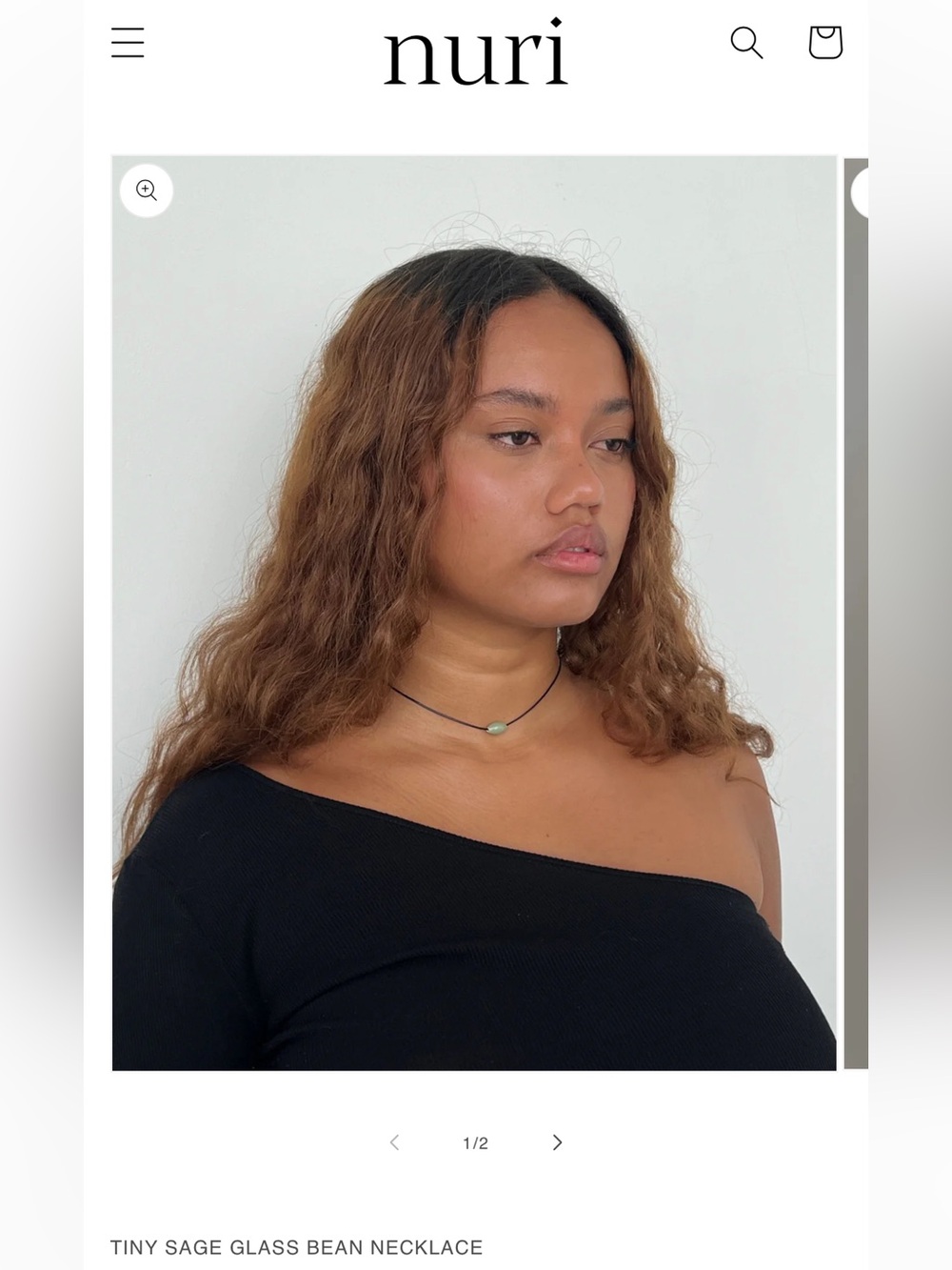 Nuri studios tiny sage green glass bean necklace